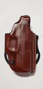 VEGA Holster, Brown Leather, Belt holster w/double techno Holes. Belt loop and thumb snap. Fits BPCC pistols